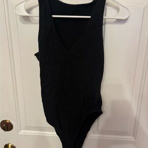 SHEIN Black V-Neck One-Piece Bodysuit